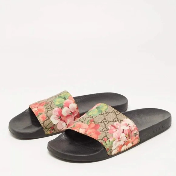 🌸 Gucci GG Blooms Supreme Slide Sandals | Floral Canvas Logo Slides - Picture 16 of 16